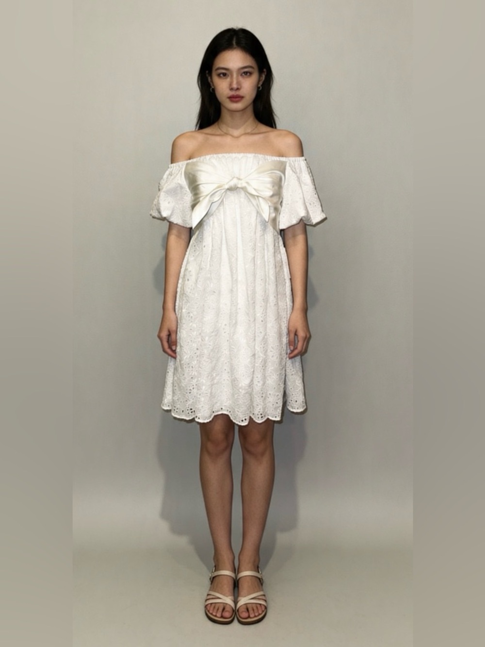 NWOT ADEAM Intermix “Wildflower” white eyelet lace off shoulder boho dress 4